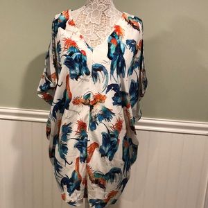 WHIT NY Rooster Print Silk Mini Dress